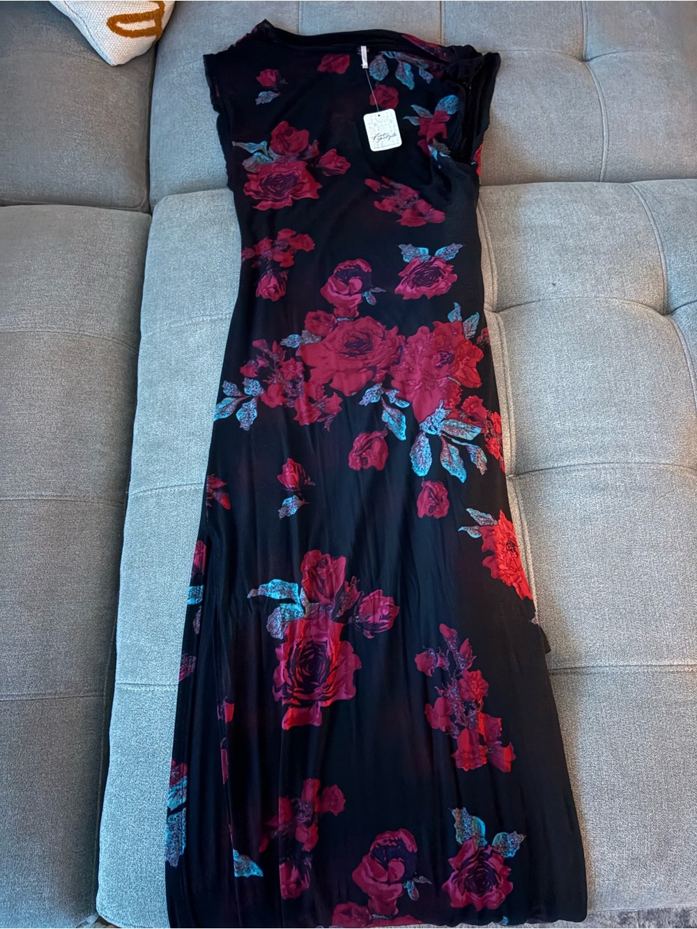 Free People Black Maxi Dress with Red Floral Print